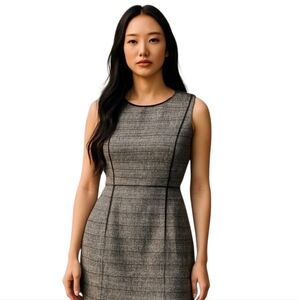 Liz Claiborne Black White Lined Jewel Neck Sleeveless Knee Length Dress Size 12